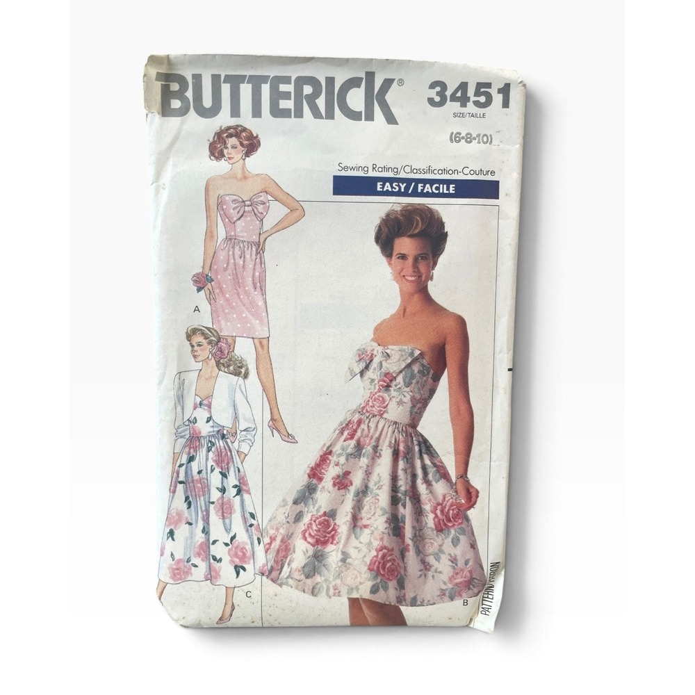 Butterick 3451 Misses Dress Jacket Sz (6-8-10) 1980s Vintage Uncut FF